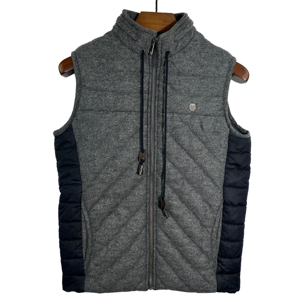 ANTONY MORATO GOLD Mens Gray Wool Navy Polyester‎ Full Zip Puffer Vest 48M